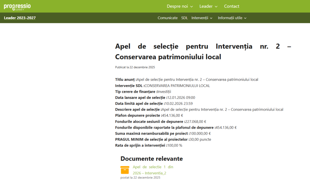 Lansarea Intervenției 2 - Conservarea patrimoniului local 1 Screenshot 2025 12 22 152535